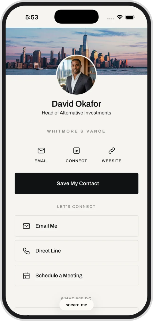 Digital business card web page